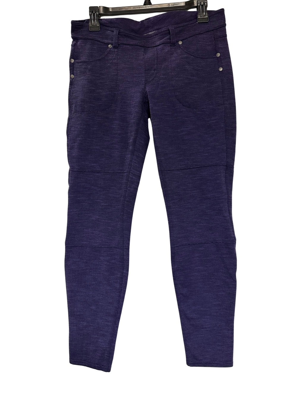 Athleta Sz M Purple Moto Skinny Pants Ponte Knit Snap Detail